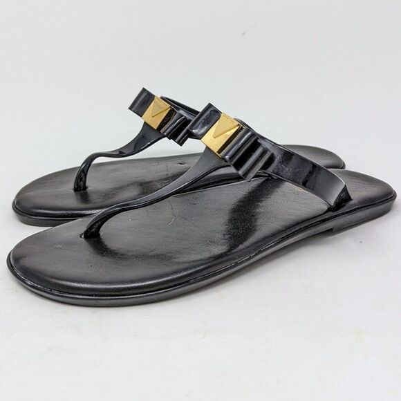 MICHAEL KORS KAYDEN JELLY FLIP FLOPS‎ SANDALS with BOW Black Size 5 - Picture 1 of 5